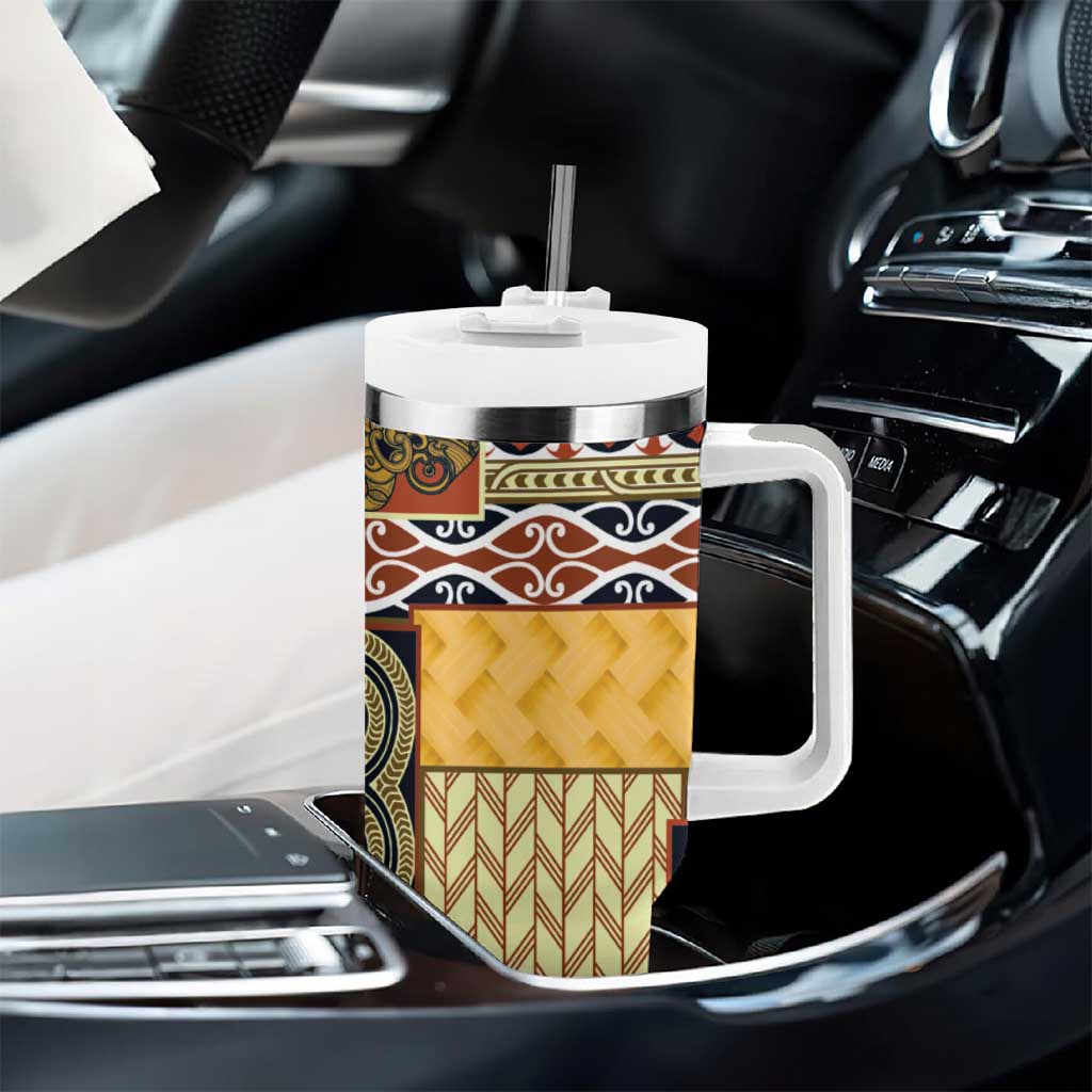Yellow Aotearoa Kowhaiwhai Pattern Tumbler With Handle NZ Maori Quilt Style