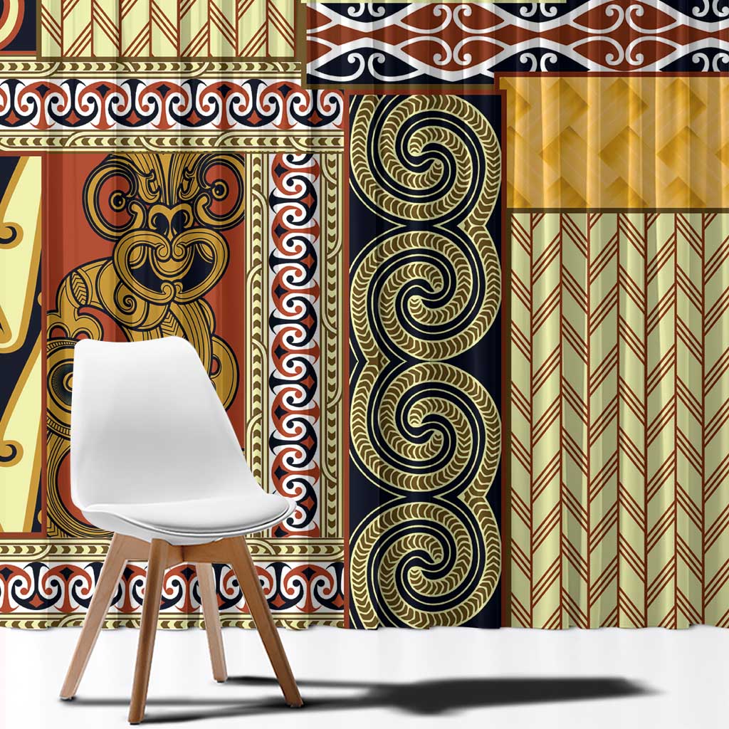 Yellow Aotearoa Kowhaiwhai Pattern Window Curtain NZ Maori Quilt Style