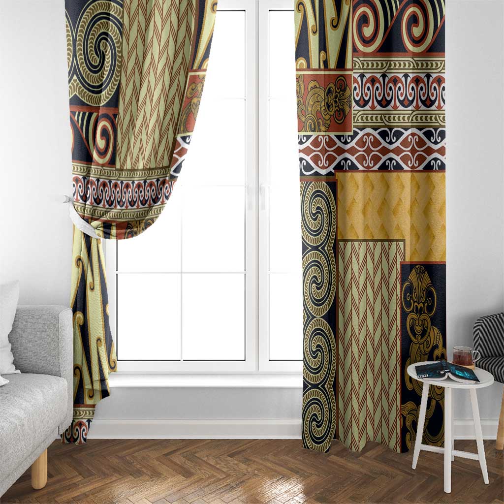 Yellow Aotearoa Kowhaiwhai Pattern Window Curtain NZ Maori Quilt Style
