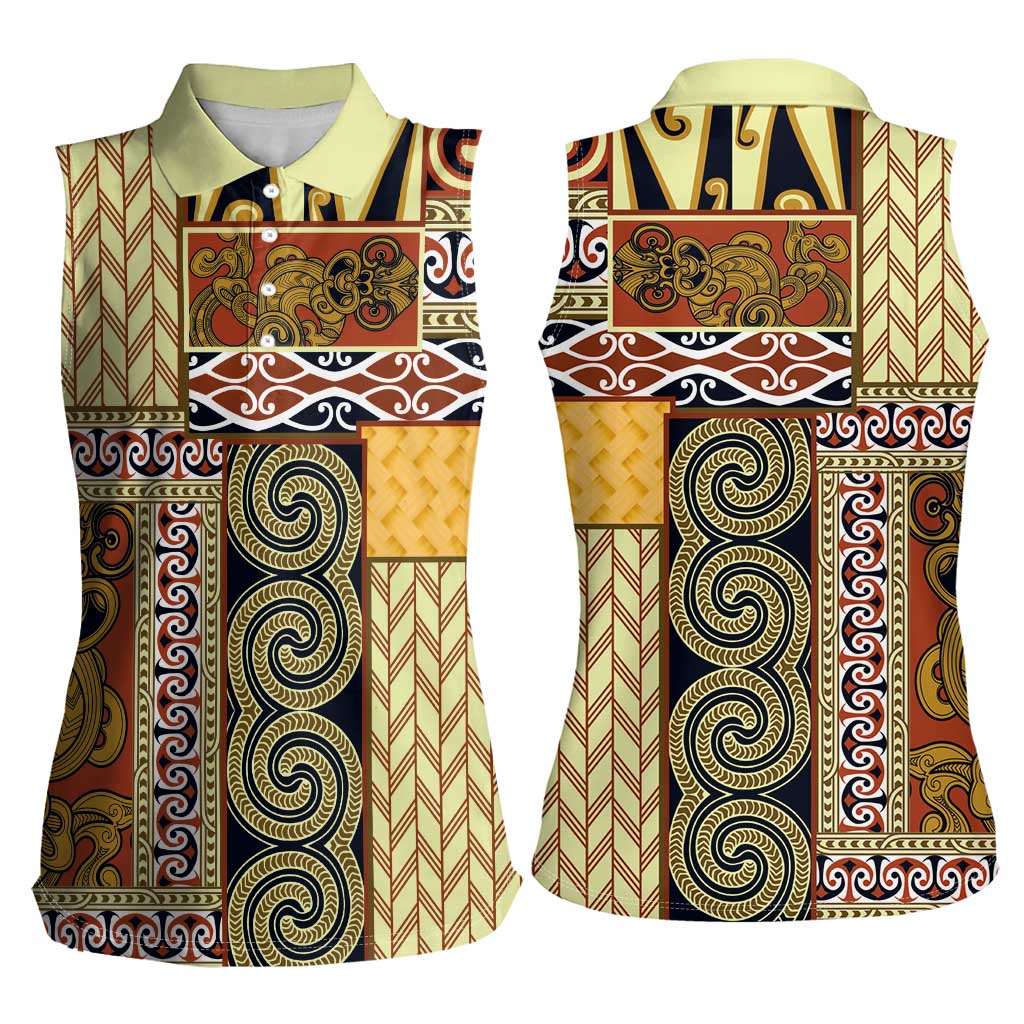 Yellow Aotearoa Kowhaiwhai Pattern Women Sleeveless Polo Shirt NZ Maori Quilt Style