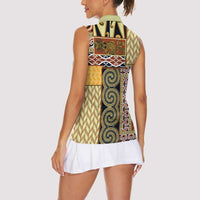 Yellow Aotearoa Kowhaiwhai Pattern Women Sleeveless Polo Shirt NZ Maori Quilt Style