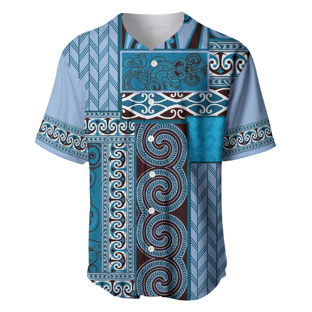 Blue Aotearoa Kowhaiwhai Pattern Baseball Jersey NZ Maori Quilt Style LT14 Blue - Polynesian Pride