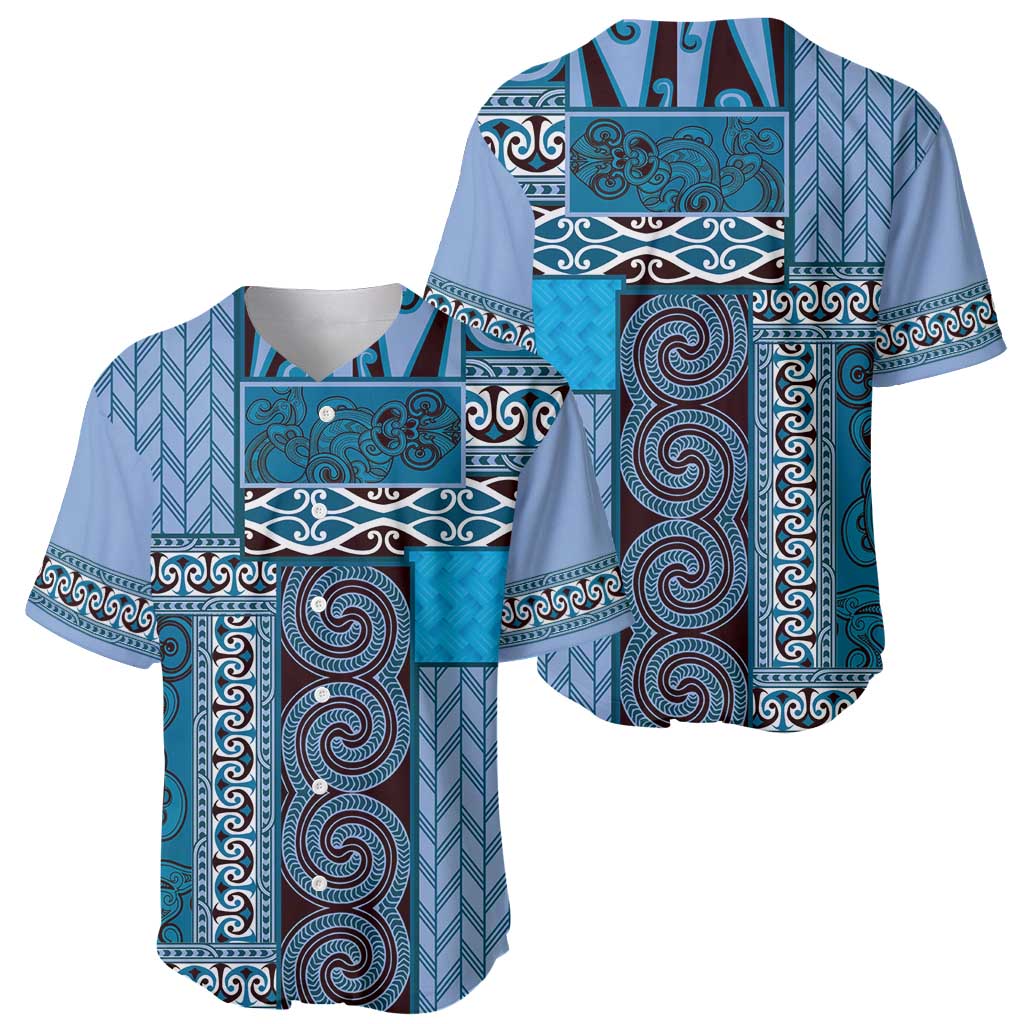 Blue Aotearoa Kowhaiwhai Pattern Baseball Jersey NZ Maori Quilt Style LT14 - Polynesian Pride
