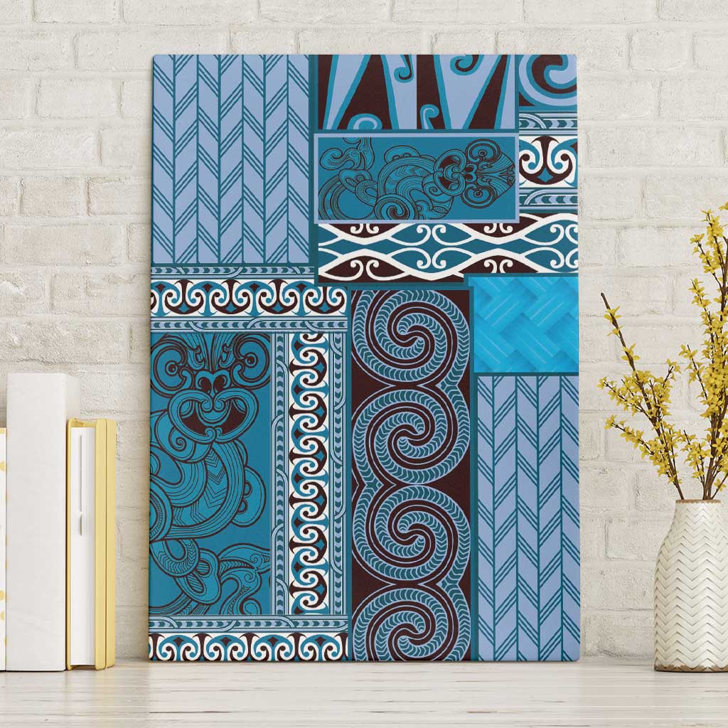 Blue Aotearoa Kowhaiwhai Pattern Canvas Wall Art NZ Maori Quilt Style LT14 Without Frame Blue - Polynesian Pride