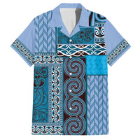 Blue Aotearoa Kowhaiwhai Pattern Family Matching Long Sleeve Bodycon Dress and Hawaiian Shirt NZ Maori Quilt Style LT14 Dad's Shirt - Short Sleeve Blue - Polynesian Pride