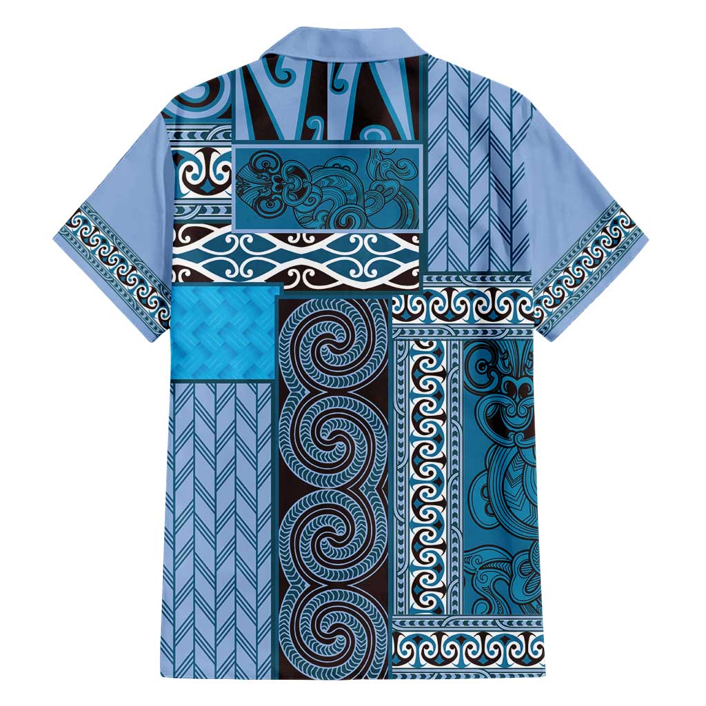 Blue Aotearoa Kowhaiwhai Pattern Family Matching Short Sleeve Bodycon Dress and Hawaiian Shirt NZ Maori Quilt Style LT14 - Polynesian Pride