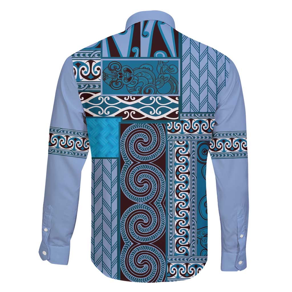 Blue Aotearoa Kowhaiwhai Pattern Family Matching Short Sleeve Bodycon Dress and Hawaiian Shirt NZ Maori Quilt Style LT14 - Polynesian Pride