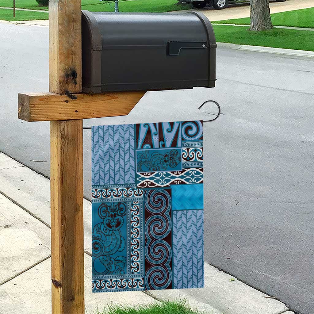 Blue Aotearoa Kowhaiwhai Pattern Garden Flag NZ Maori Quilt Style