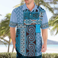 Blue Aotearoa Kowhaiwhai Pattern Hawaiian Shirt NZ Maori Quilt Style