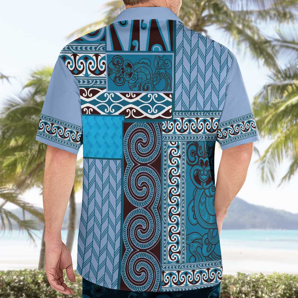 Blue Aotearoa Kowhaiwhai Pattern Hawaiian Shirt NZ Maori Quilt Style