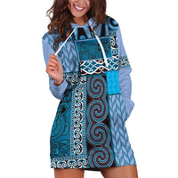 Blue Aotearoa Kowhaiwhai Pattern Hoodie Dress NZ Maori Quilt Style