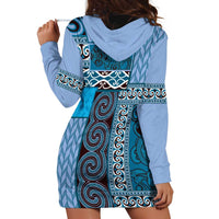 Blue Aotearoa Kowhaiwhai Pattern Hoodie Dress NZ Maori Quilt Style