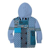 Blue Aotearoa Kowhaiwhai Pattern Kid Hoodie NZ Maori Quilt Style