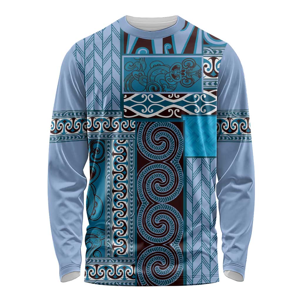 Blue Aotearoa Kowhaiwhai Pattern Long Sleeve Shirt NZ Maori Quilt Style LT14 Unisex Blue - Polynesian Pride