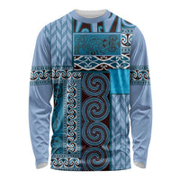 Blue Aotearoa Kowhaiwhai Pattern Long Sleeve Shirt NZ Maori Quilt Style LT14 Unisex Blue - Polynesian Pride