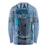 Blue Aotearoa Kowhaiwhai Pattern Long Sleeve Shirt NZ Maori Quilt Style LT14 - Polynesian Pride