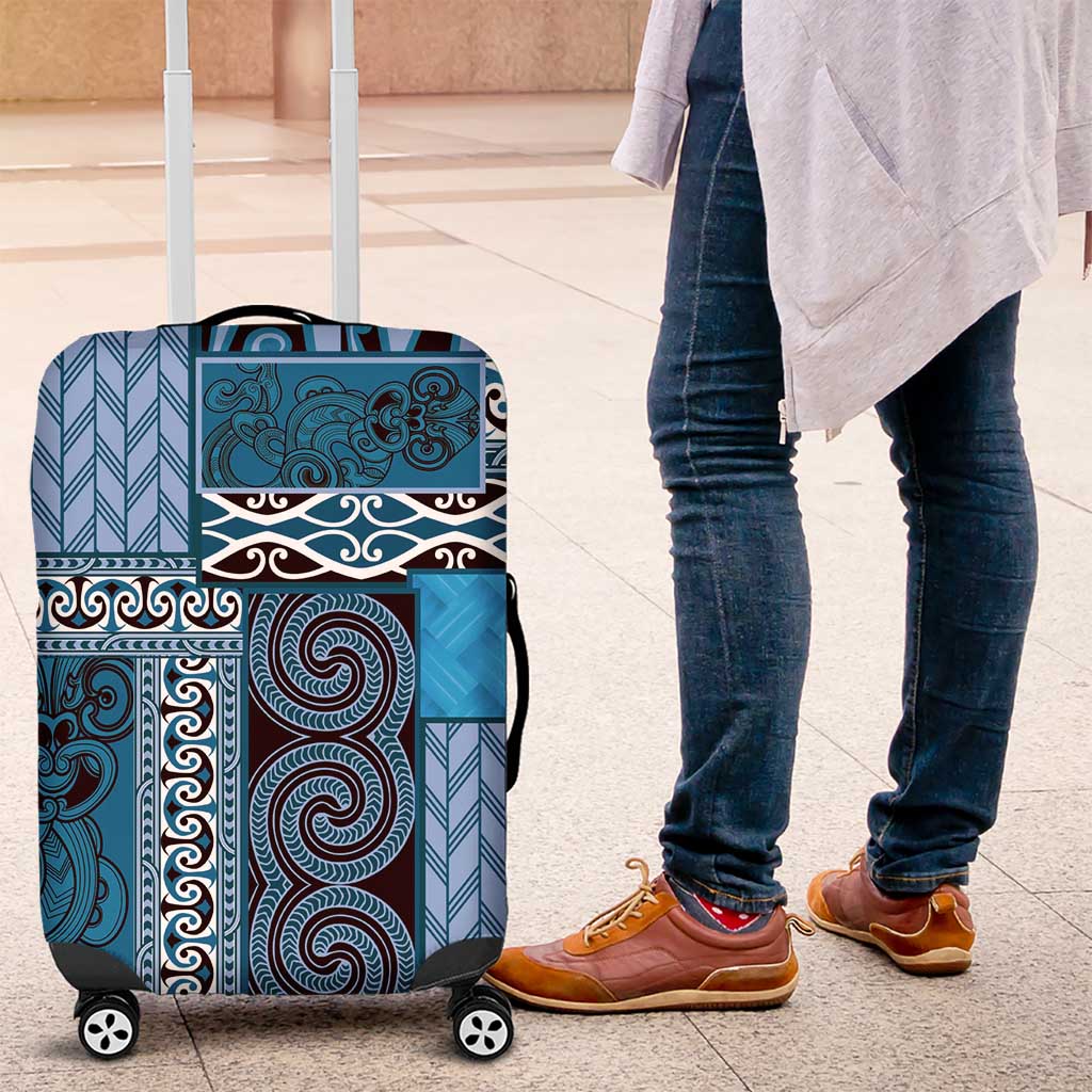 Blue Aotearoa Kowhaiwhai Pattern Luggage Cover NZ Maori Quilt Style LT14 Blue - Polynesian Pride