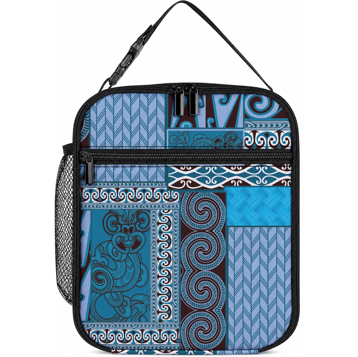 Blue Aotearoa Kowhaiwhai Pattern Lunch Bag NZ Maori Quilt Style LT14 10.2 × 8.3 × 4.3 inch Blue - Polynesian Pride