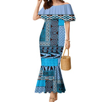 Blue Aotearoa Kowhaiwhai Pattern Mermaid Dress NZ Maori Quilt Style LT14 Women Blue - Polynesian Pride