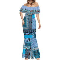 Blue Aotearoa Kowhaiwhai Pattern Mermaid Dress NZ Maori Quilt Style LT14 - Polynesian Pride