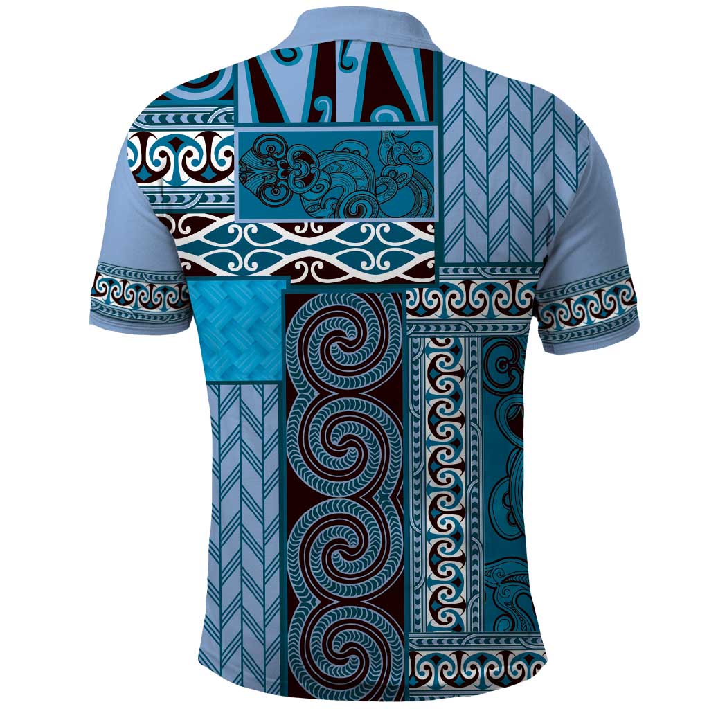 Blue Aotearoa Kowhaiwhai Pattern Polo Shirt NZ Maori Quilt Style