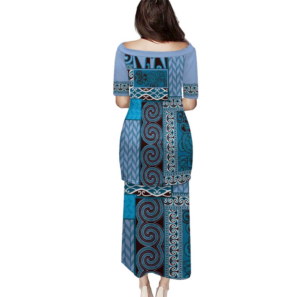 Blue Aotearoa Kowhaiwhai Pattern Puletasi NZ Maori Quilt Style LT14 - Polynesian Pride