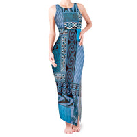 Blue Aotearoa Kowhaiwhai Pattern Tank Maxi Dress NZ Maori Quilt Style
