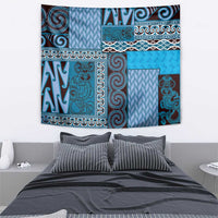 Blue Aotearoa Kowhaiwhai Pattern Tapestry NZ Maori Quilt Style