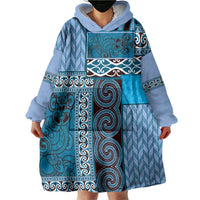 Blue Aotearoa Kowhaiwhai Pattern Wearable Blanket Hoodie NZ Maori Quilt Style