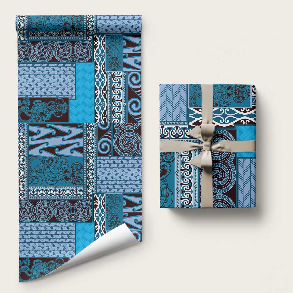 Blue Aotearoa Kowhaiwhai Pattern Wrapping Paper NZ Maori Quilt Style - Polynesian Pride