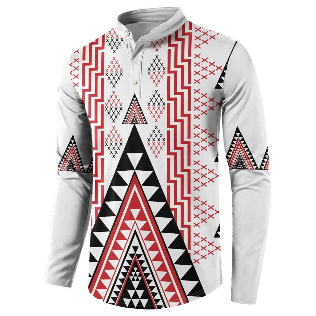 Aotearoa Taniko Button Sweatshirt Niho Taniwha Purapura Whetu Mix Poutama