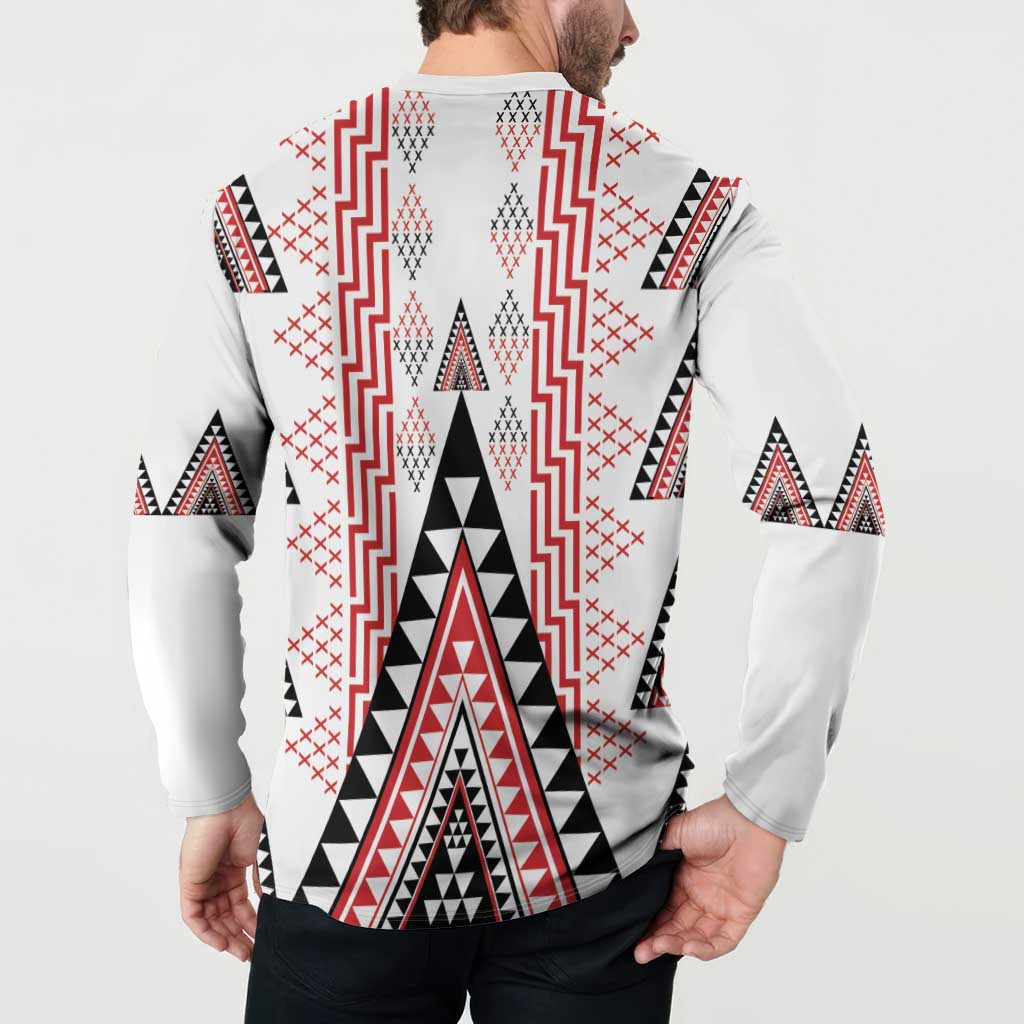 Aotearoa Taniko Button Sweatshirt Niho Taniwha Purapura Whetu Mix Poutama