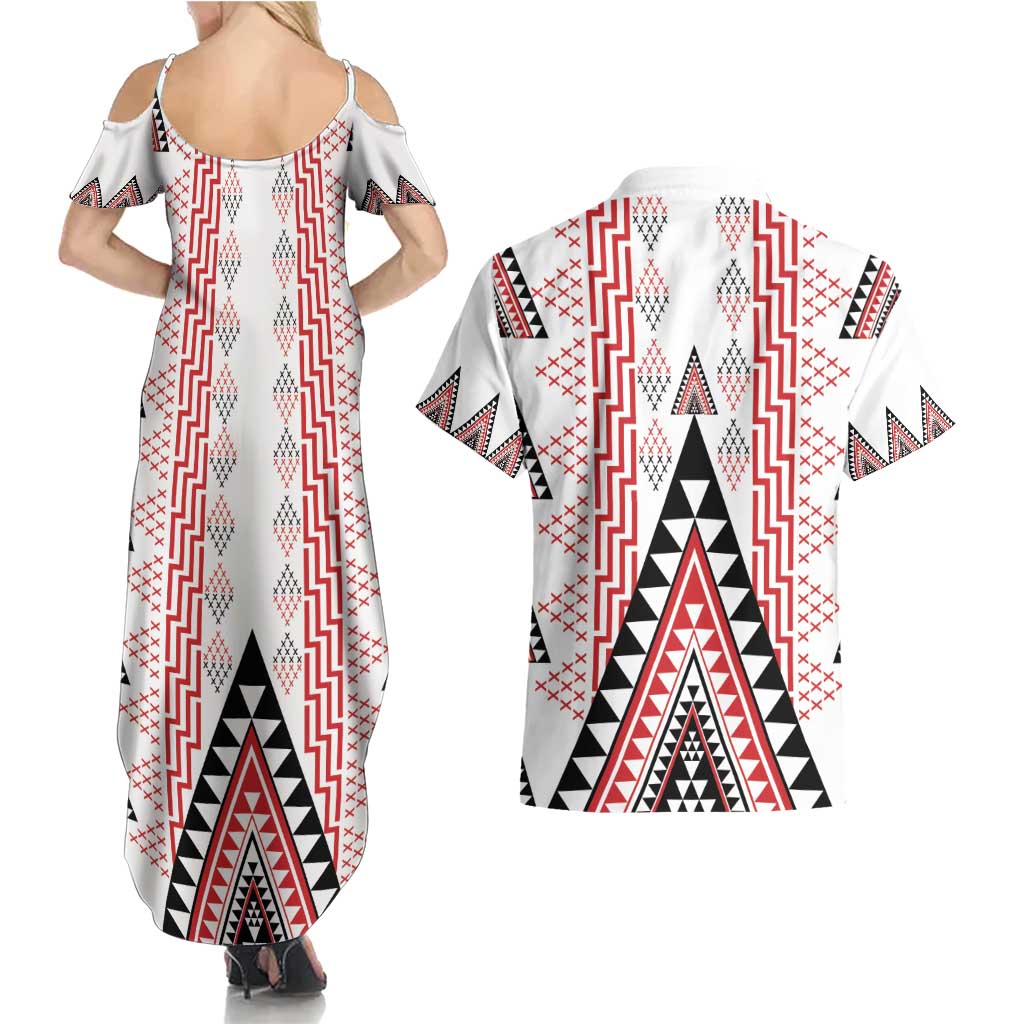 Aotearoa Taniko Couples Matching Summer Maxi Dress and Hawaiian Shirt Niho Taniwha Purapura Whetu Mix Poutama