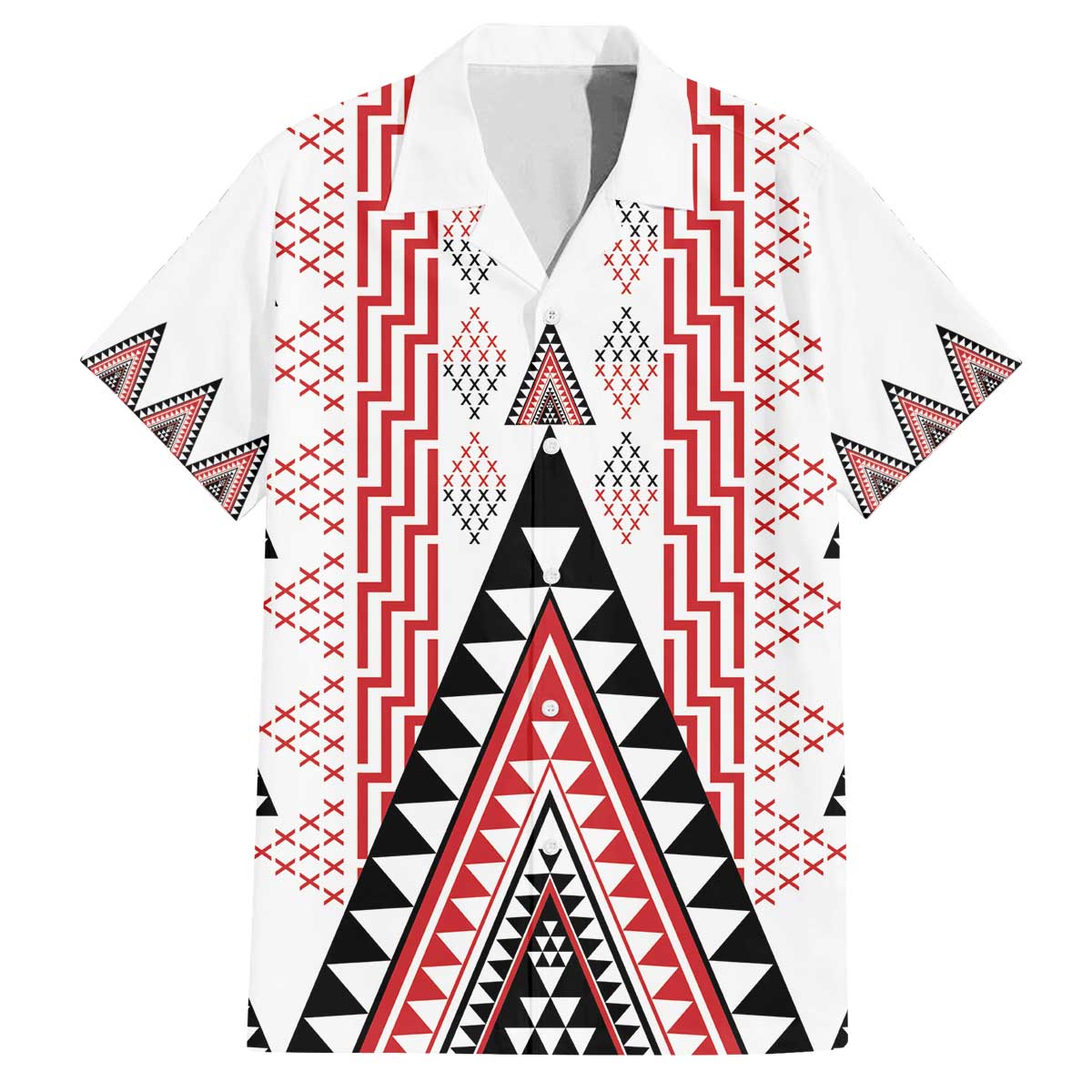 Aotearoa Taniko Family Matching Off The Shoulder Long Sleeve Dress and Hawaiian Shirt Niho Taniwha Purapura Whetu Mix Poutama LT14 Dad's Shirt - Short Sleeve White - Polynesian Pride