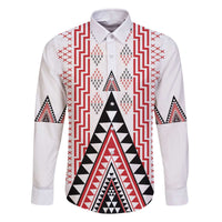 Aotearoa Taniko Family Matching Off The Shoulder Long Sleeve Dress and Hawaiian Shirt Niho Taniwha Purapura Whetu Mix Poutama LT14 Dad's Shirt - Long Sleeve White - Polynesian Pride