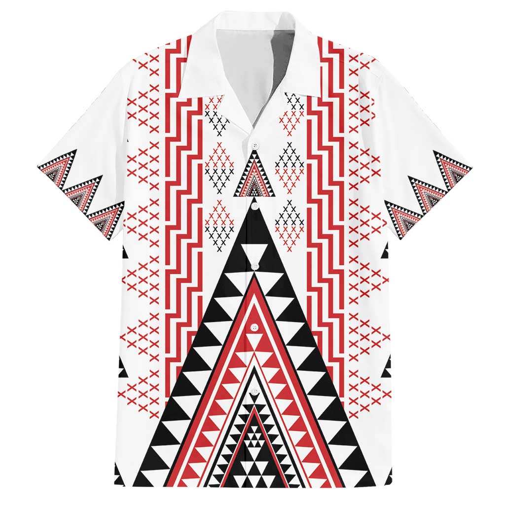 Aotearoa Taniko Family Matching Short Sleeve Bodycon Dress and Hawaiian Shirt Niho Taniwha Purapura Whetu Mix Poutama LT14 Dad's Shirt - Short Sleeve White - Polynesian Pride