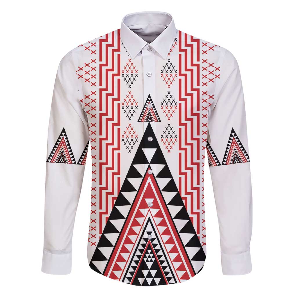 Aotearoa Taniko Family Matching Short Sleeve Bodycon Dress and Hawaiian Shirt Niho Taniwha Purapura Whetu Mix Poutama LT14 Dad's Shirt - Long Sleeve White - Polynesian Pride