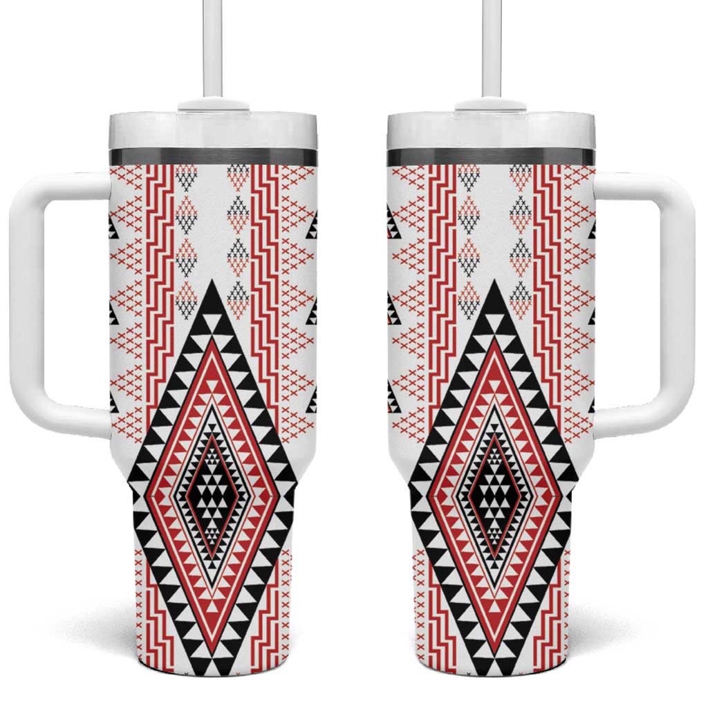 Aotearoa Taniko Tumbler With Handle Niho Taniwha Purapura Whetu Mix Poutama