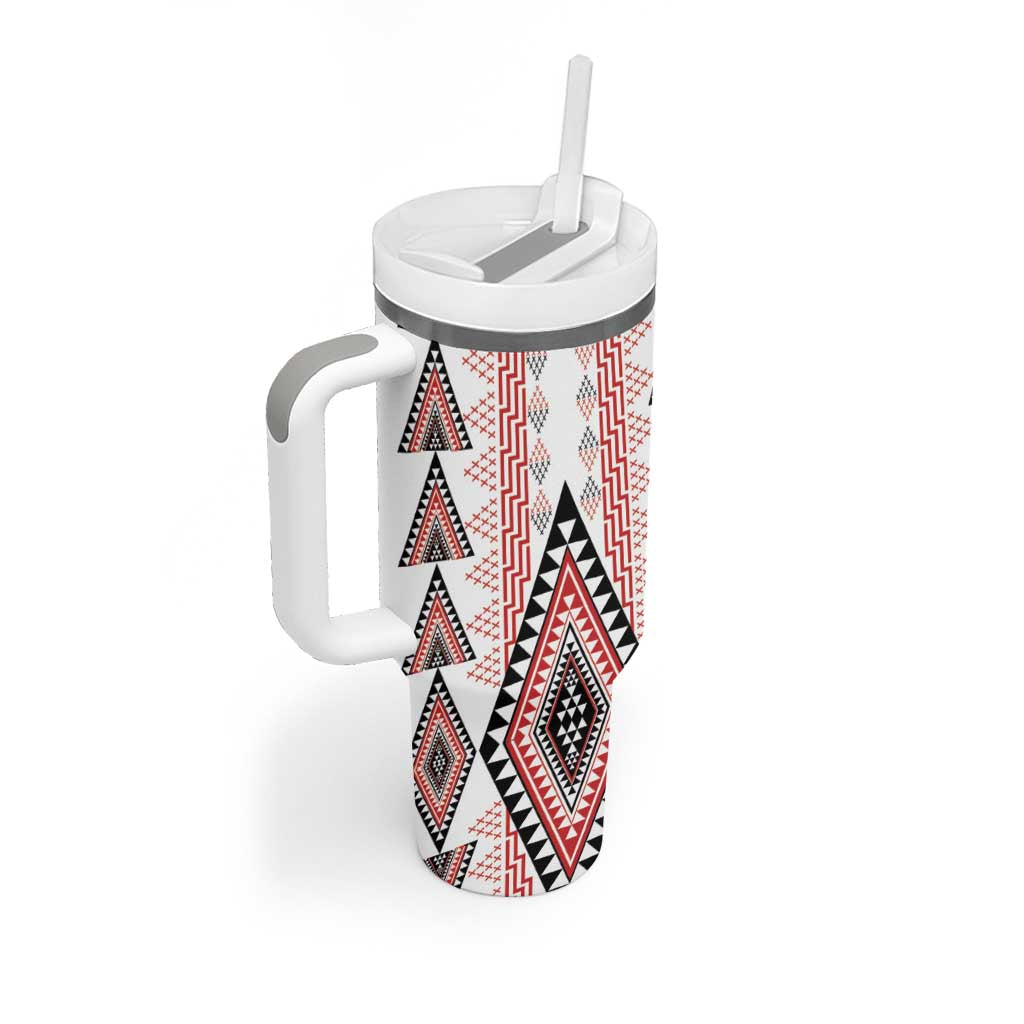 Aotearoa Taniko Tumbler With Handle Niho Taniwha Purapura Whetu Mix Poutama