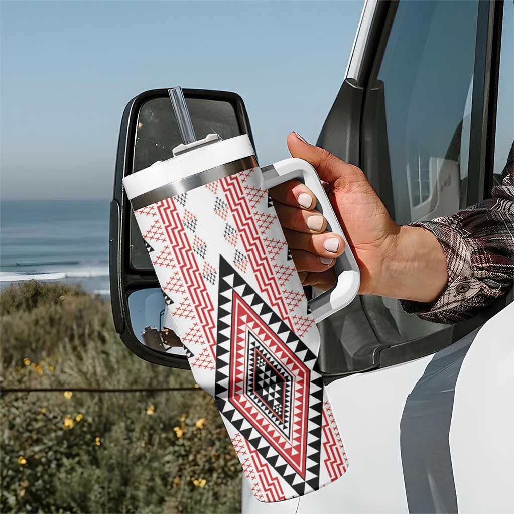 Aotearoa Taniko Tumbler With Handle Niho Taniwha Purapura Whetu Mix Poutama