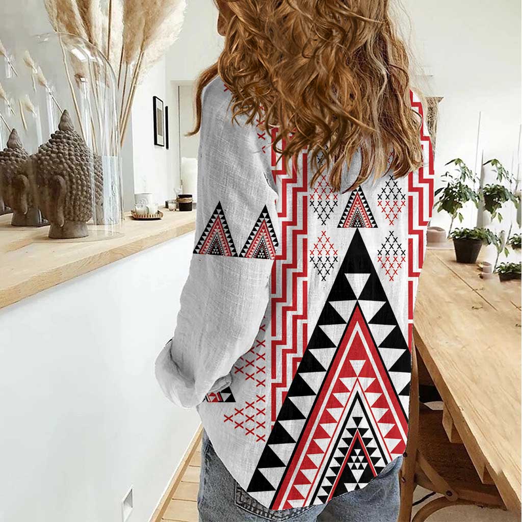 Aotearoa Taniko Women Casual Shirt Niho Taniwha Purapura Whetu Mix Poutama