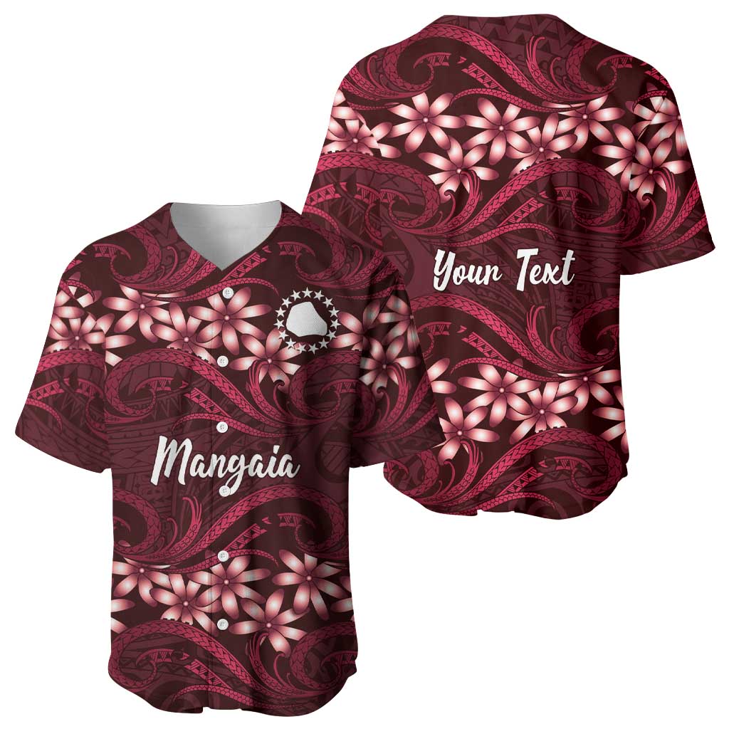 Personalised Cook Islands Mangaia Baseball Jersey Tiare Maori Polynesian Waves Tattoo