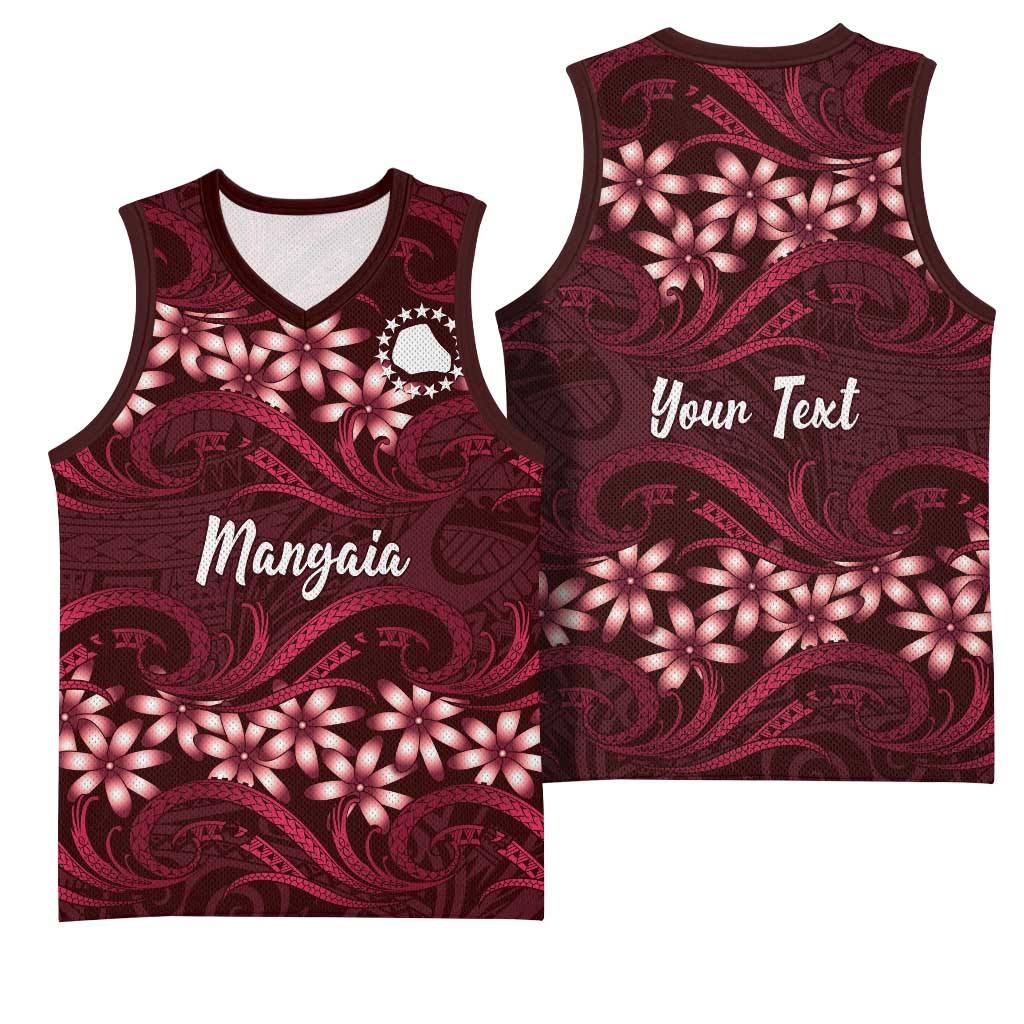 Personalised Cook Islands Mangaia Basketball Jersey Tiare Maori Polynesian Waves Tattoo