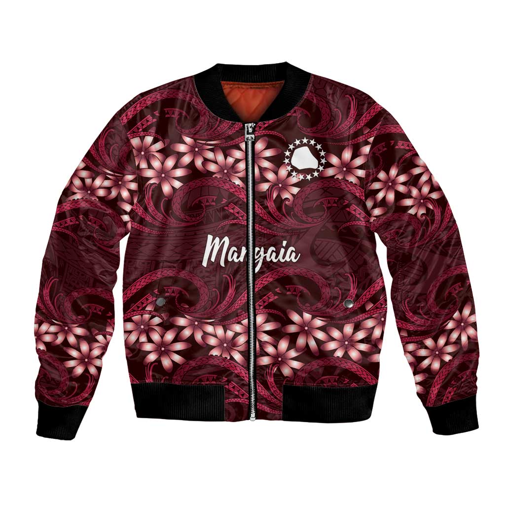 Personalised Cook Islands Mangaia Bomber Jacket Tiare Maori Polynesian Waves Tattoo