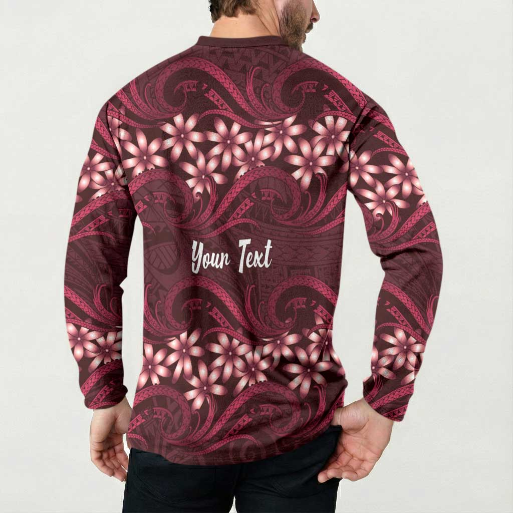 Personalised Cook Islands Mangaia Button Sweatshirt Tiare Maori Polynesian Waves Tattoo