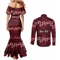 Personalised Cook Islands Mangaia Couples Matching Mermaid Dress and Long Sleeve Button Shirt Tiare Maori Polynesian Waves Tattoo LT14 - Polynesian Pride