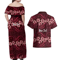 Personalised Cook Islands Mangaia Couples Matching Off Shoulder Maxi Dress and Hawaiian Shirt Tiare Maori Polynesian Waves Tattoo LT14 - Polynesian Pride