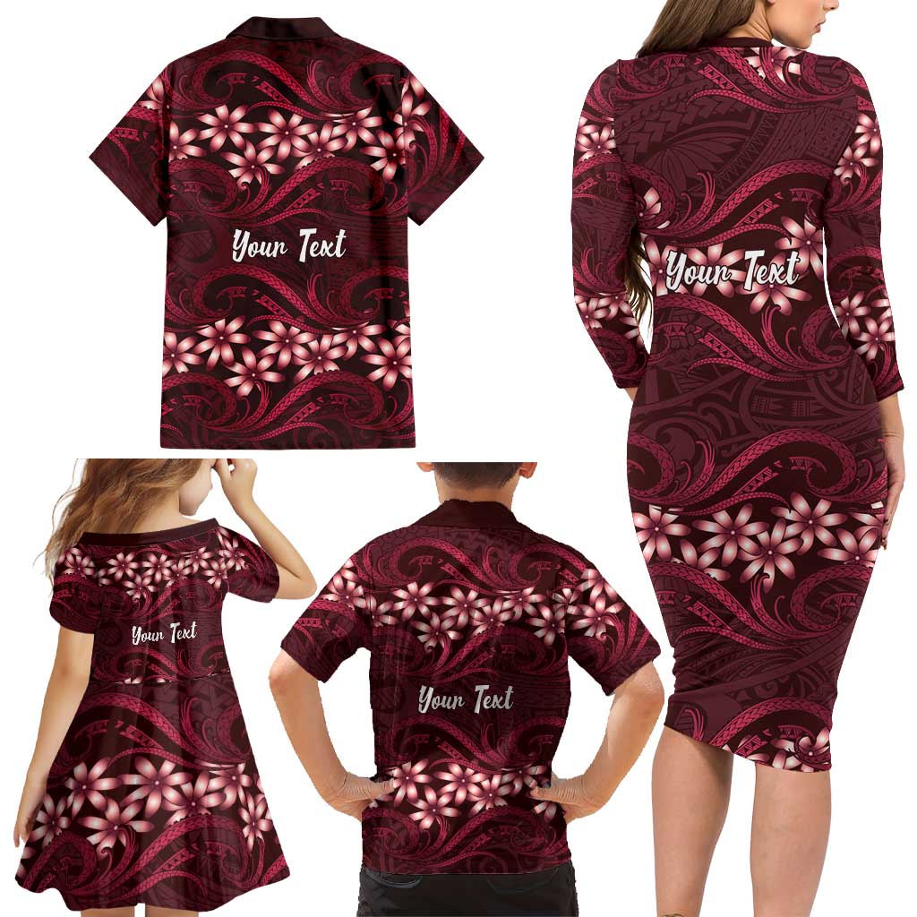 Personalised Cook Islands Mangaia Family Matching Long Sleeve Bodycon Dress and Hawaiian Shirt Tiare Maori Polynesian Waves Tattoo LT14 - Polynesian Pride