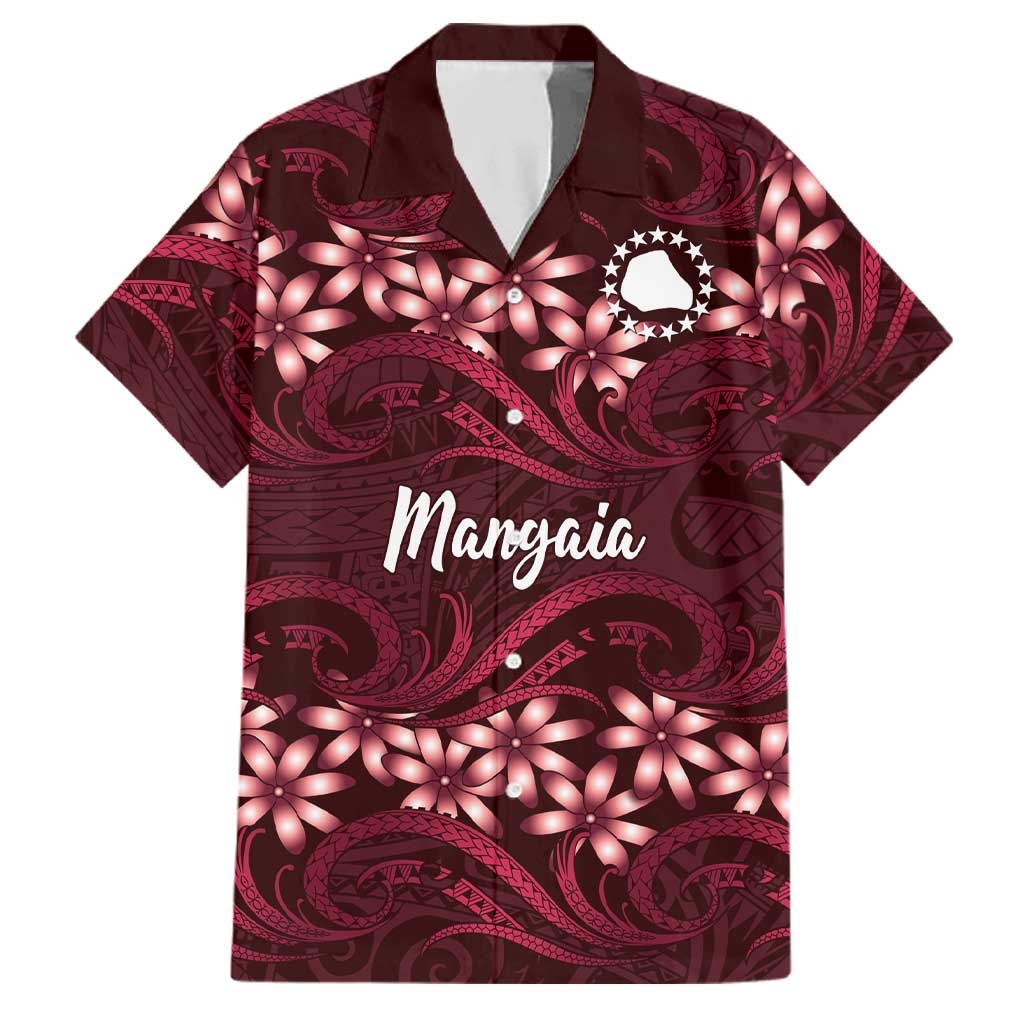 Personalised Cook Islands Mangaia Family Matching Long Sleeve Bodycon Dress and Hawaiian Shirt Tiare Maori Polynesian Waves Tattoo LT14 Dad's Shirt - Short Sleeve Burgundy - Polynesian Pride