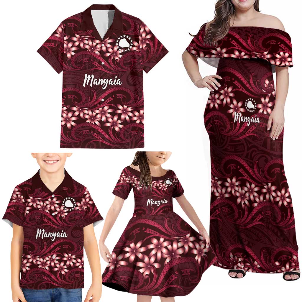 Personalised Cook Islands Mangaia Family Matching Off Shoulder Maxi Dress and Hawaiian Shirt Tiare Maori Polynesian Waves Tattoo LT14 - Polynesian Pride